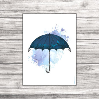 Affiche pour décorer une chambre ou un salon représentant un parapluie dans lequel apparaissent des fonds marins le parapluie représente une ancre marine à l'envers