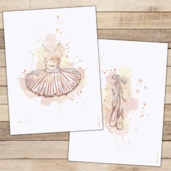 Affiche pour décorer une chambre un salon ou un studio de danse deux modèles au choix représentant soit un tutu soit une paire de pointes de danse classique aux dégradés de couleur rose pastel