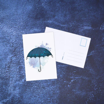 Carte postale représentant un parapluie dans lequel apparaissent des fonds marins le parapluie représente une ancre marine à l'envers